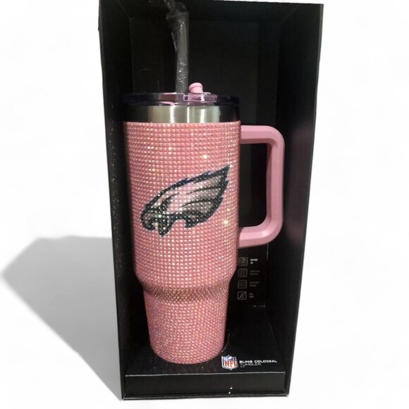 Philadelphia Eagles Bling Tumbler 46 Oz Pink Rhinestone NFL Christmas Gift NEW - Picture 1 of 8